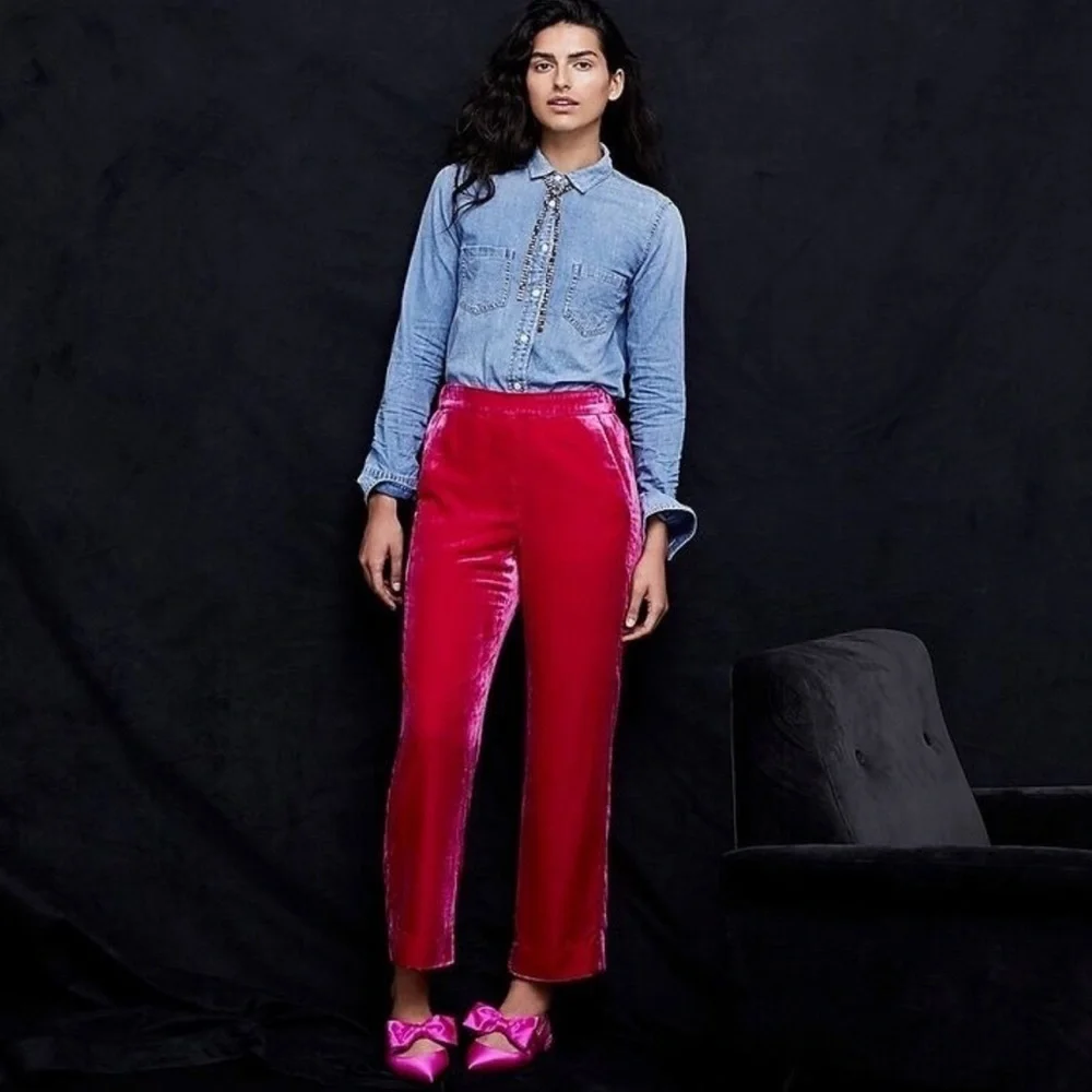 J.Crew Peyton Pull-On Velvet Pants Fuchsia Size 4 excellent condition